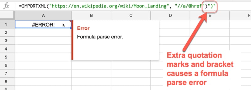 Formula Parse Errors