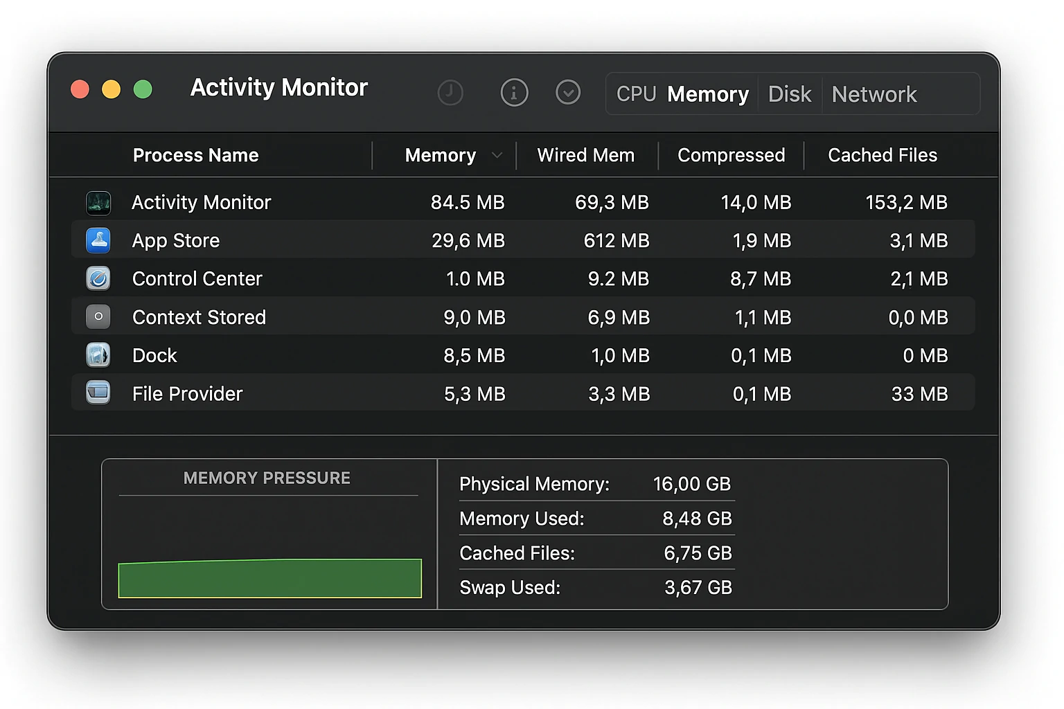 MacBook screen showing memory optimization process