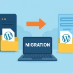 Illustration of WordPress database export and import process.
