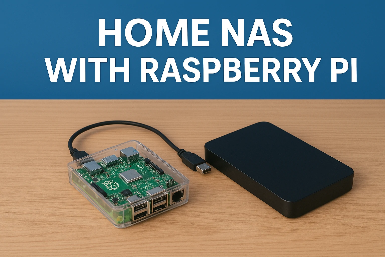 Modern home workspace with NAS connected to router and devices